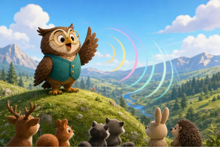 An owl projecting his voice from a hilltop